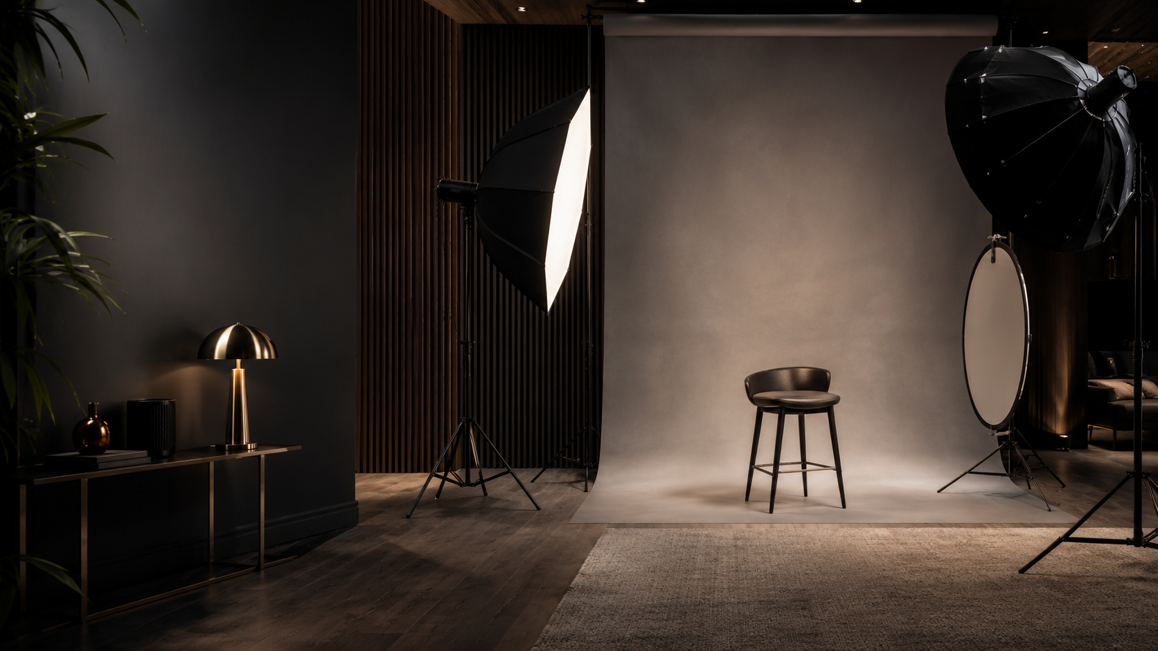 A professional photography studio ready for an AI headshot session